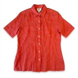Talbots Coral Button-Front Linen Short Sleeve Shirt